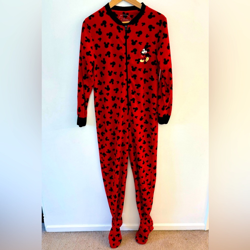 Disney Brand Footed Onesie Pajama PJs Set, Mickey Mouse. Size Small Adult 4-6.
